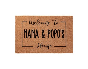 Personalized Grandparent Doormat, Nana And Popo Welcome Mat, Custom Housewarming Gift, Grandparents Day Present, Entryway Door Mat