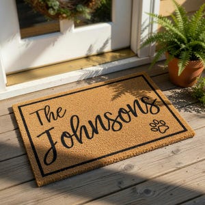 Personalized Family Doormat, Custom Welcome Mat, Housewarming Gift, New Home Gift, Paw Print Door Mat, Last Name Entry Rug, Coir Decor