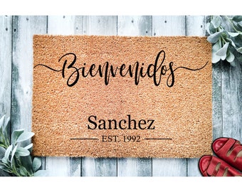 Custom Doormat Bienvenidos Wedding Gift Housewarming Gift Welcome Mat Personalized Gift Closing Gift Door mat Newly Wed Porch Mat 1036