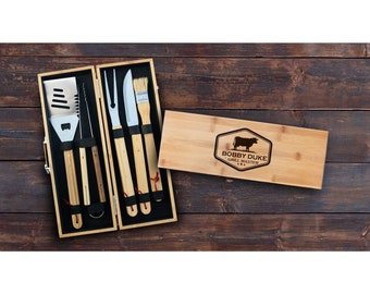 Cadeau Grillmaster | Outils de cuisson au barbecue | Ensemble de barbecue | Grillades personnalisées | Spatule | Flipper pour hamburgers | Cadeau pour grillades | Cadeau pour lui | Homme