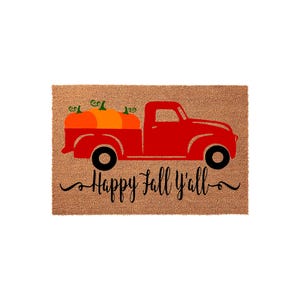 Happy Fall Y'all Red Truck Doormat - Farmhouse Autumn Welcome Mat