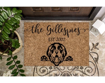 Custom Doormat St. Saint Bernard Dog | Personalized Doormat | Welcome Mat | Housewarming Gift | Last Name Door Mat | Closing Gift 1168