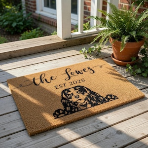 Personalized Dog Doormat, Custom Cavalier King Spaniel Welcome Mat, Housewarming Gift, Dog Mom Gift, Family Name Door Mat