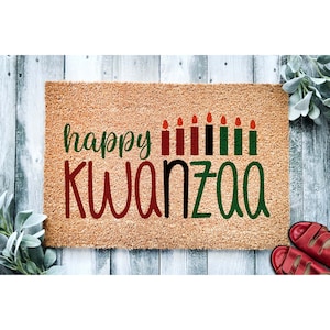 Doormat Happy Kwanzaa  | Kwanzaa Holiday Celebration Doormat | Kwanzaa Gift | Welcome Mat | Celebrate Heritage Housewarming Gift 1812**