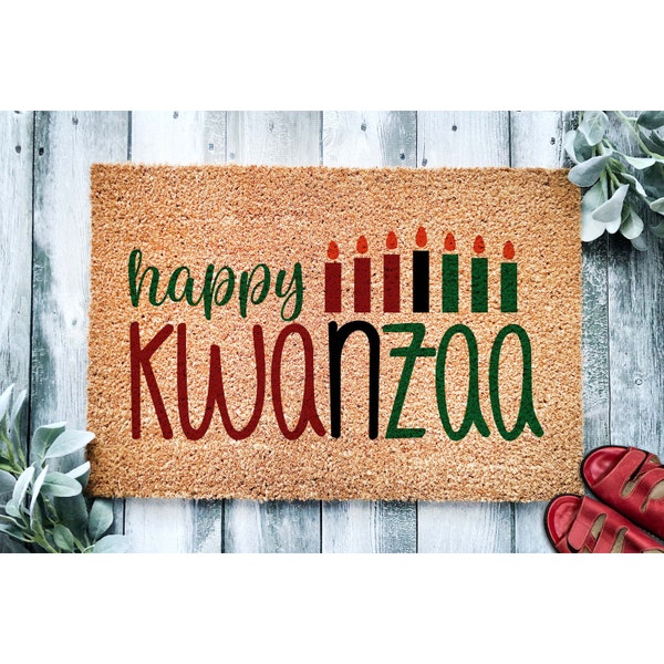 Doormat Happy Kwanzaa  | Kwanzaa Holiday Celebration Doormat | Kwanzaa Gift | Welcome Mat | Celebrate Heritage Housewarming Gift 1812**