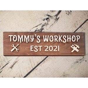 Personalized Workshop Wood Sign, Custom Name Garage for Birthday Father's Day Anniversary