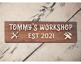 Personalized Workshop Wood Sign, Custom Name Garage for Birthday Father's Day Anniversary