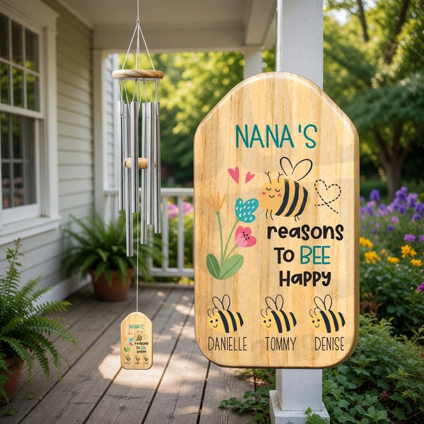 Personalized Nana Grandma Wind Chime with Grandkids Names, Mother's Day Birthday Garden Patio Gift