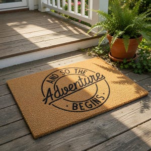 Adventure Begins Doormat, Housewarming Gift, Wedding Gift, Couple Funny Welcome Mat, Front Door Mat, Coir Doormat, Rug, Doormats