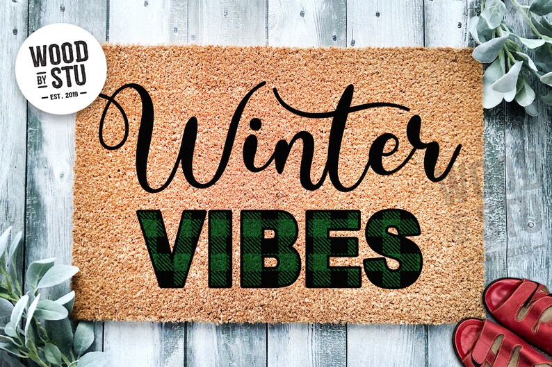 Doormat Winter Vibes Cute Plaid Mat Christmas Doormat Decoration Welcome Mat Holiday Doormat Winter Decor Christmas Gift 1527 image 5