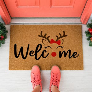 Welcome Reindeer Christmas Doormat Holiday Winter Entry Mat 2028
