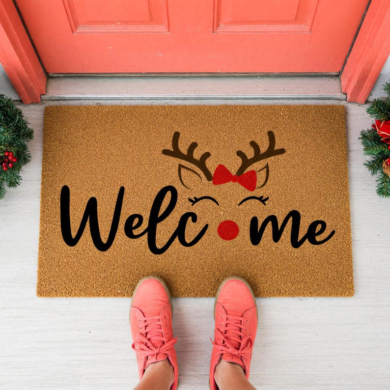 Welcome Reindeer Christmas Doormat Holiday Winter Entry Mat 2028
