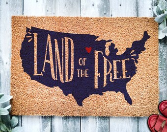 America Land of the Free Door Mat | 4th of July | Independence Day | Housewarming Gift | Welcome Doormat | Fourth of July