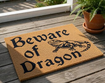 Bearded Dragon Doormat, Funny Welcome Mat, Reptile Lover Gift, Beware Of Dragon Entryway Rug, Pet Parent Housewarming New Home