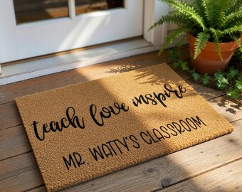 Personalized Teacher Doormat, Classroom Doormat, Custom Teacher Gift, Back To School Gift, Teach Love Inspire Welcome Mat, Decor