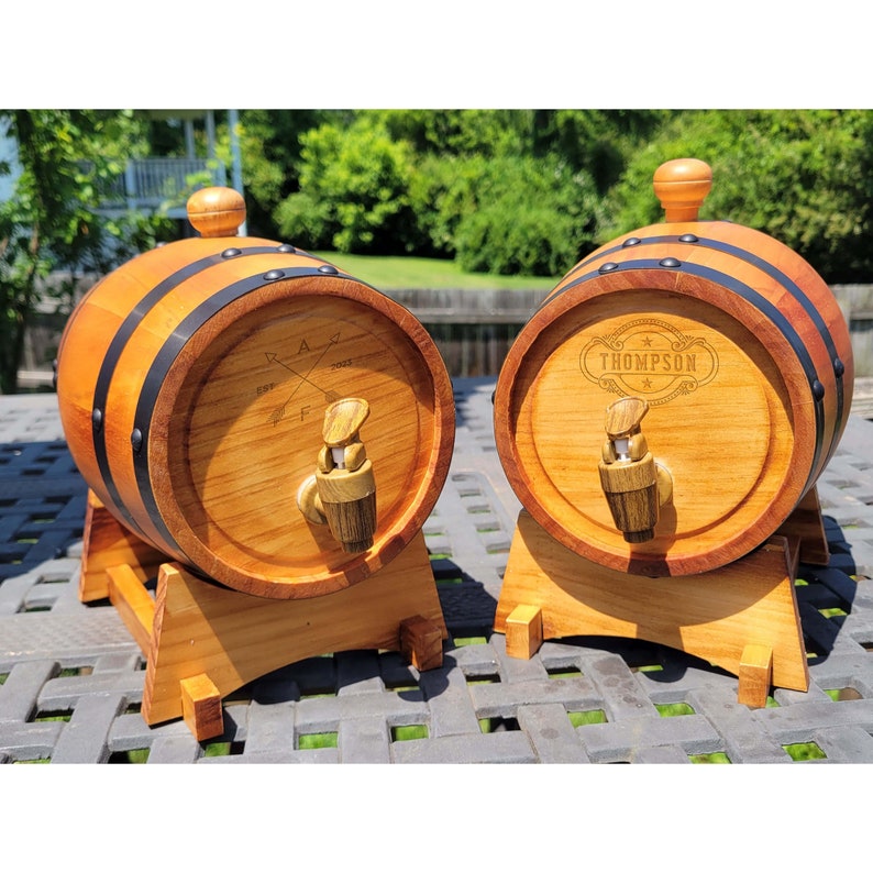 Personalized Engraved Whiskey Barrel Mini Wood Whiskey Barrel Wedding Gift Groomsmen Gift Birthday Gift Wood Barrel Gift for Him image 1