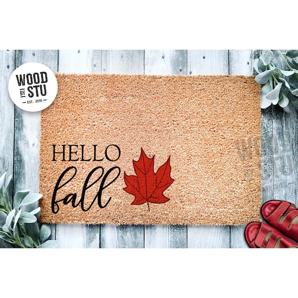 Doormat Hello Fall  | Maple Leaf Fall Doormat | Welcome Mat | Fall Leaves Door Mat Fall Autumn Decor Gift Home Doormat Fall Doormat 1774**