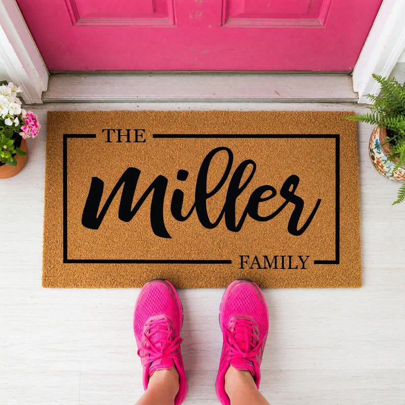 Felpudo familiar personalizado, felpudo de bienvenida personalizado, regalo de inauguración de casa, regalo para nuevo hogar, felpudo personalizado, felpudo con apellido, alfombra de entrada. imagen 8