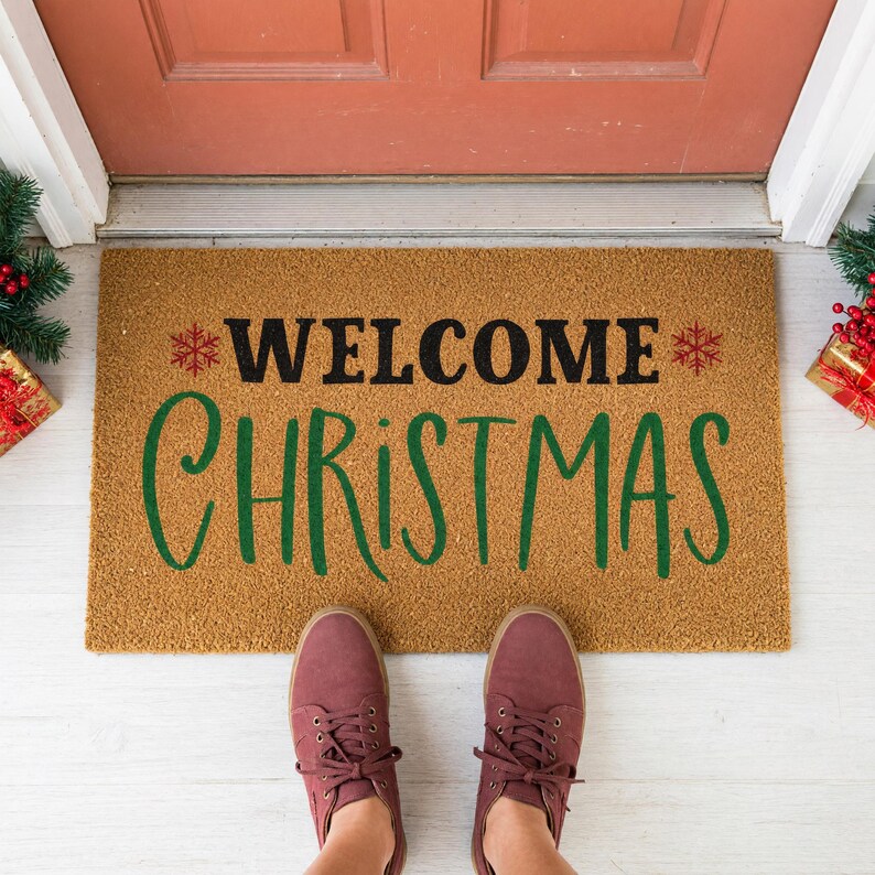 Welcome Christmas Doormat Snowflake Holiday Entry Rug 1577