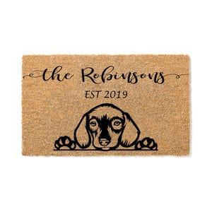 Dachshund Wiener Puppy Dog - Custom Door Mat – Welcome Mat – Housewarming Gift – Closing Gift – Last Name Doormat - House Warming 1448
