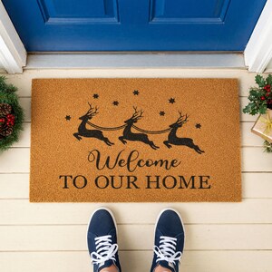 Welcome To Our Home Doormat Reindeer Stars Christmas 1528