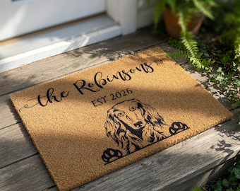 Personalized Dachshund Doormat, Custom Welcome Mat, Long Haired Dog Lover Gift, New Home Housewarming Present, Funny Door Mat