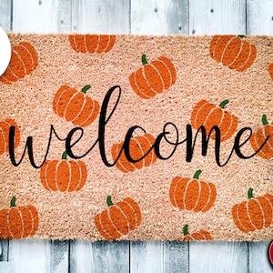 Welcome Pumpkin Pattern Door Mat | Fall Doormat | Welcome Mat | Cute Pumpkin Fall Door Mat | Fall Autumn Decor Gift | Home Doormat