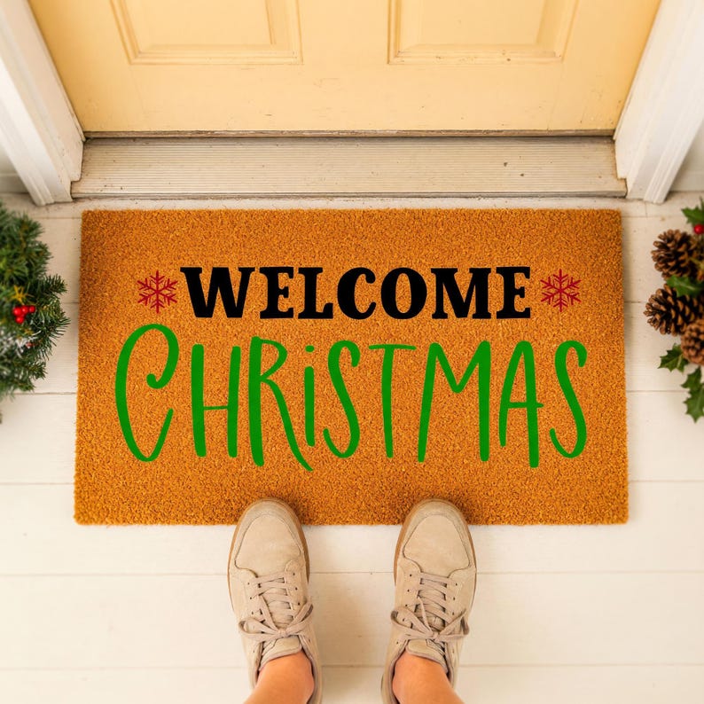 Welcome Christmas Doormat Snowflake Holiday Entry Rug 1577