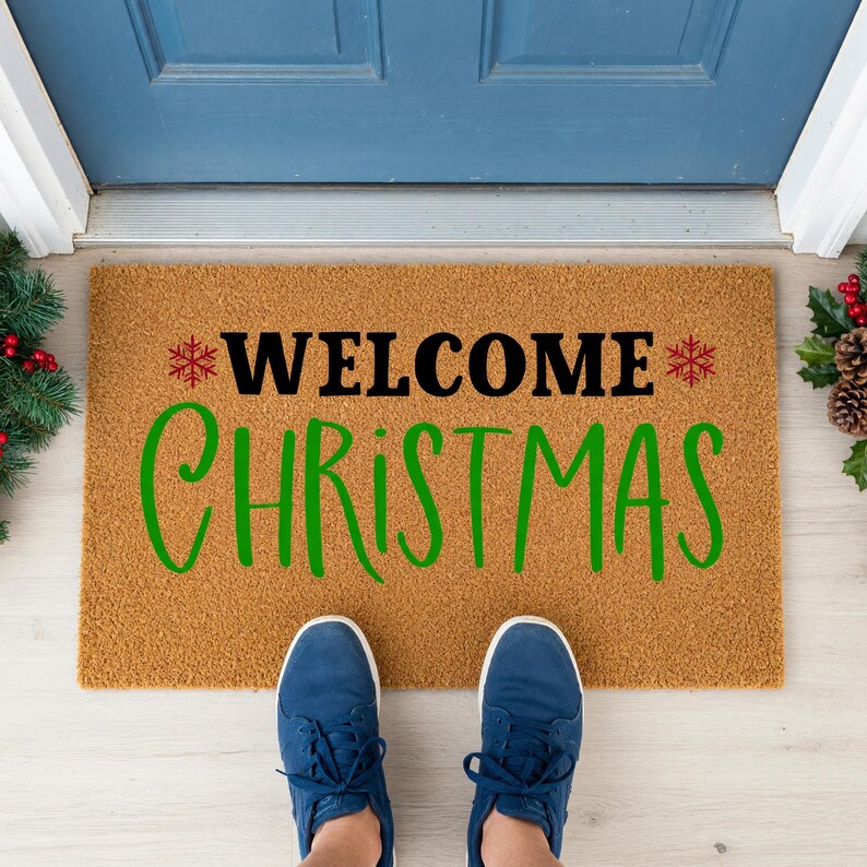 Welcome Christmas Doormat Snowflake Holiday Entry Rug 1577
