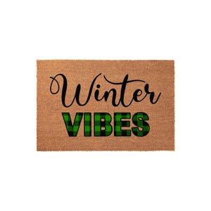 Winter Vibes Welcome Mat, Buffalo Plaid Check Doormat, Front Porch