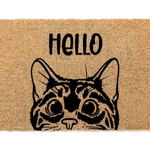 Doormat Tabby Cat Hello Bengal Cat Peeking Doormat Welcome Mat Funny Door Mat Funny Gift Home Doormat Housewarming Gift 1786 image 2