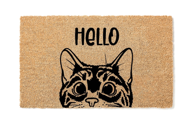 Doormat Tabby Cat Hello Bengal Cat Peeking Doormat Welcome Mat Funny Door Mat Funny Gift Home Doormat Housewarming Gift 1786 image 2