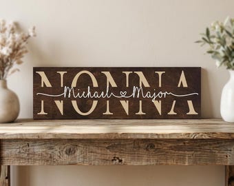 Personalized Nonna Grandma Sign with Grandkids Names, Rustic Wood Wall Art for Birthday Celebration