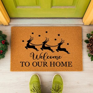 Welcome To Our Home Doormat Reindeer Stars Christmas 1528