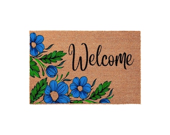 Welcome Floral Flowers Front Porch Doormat, Housewarming And New Home Gift