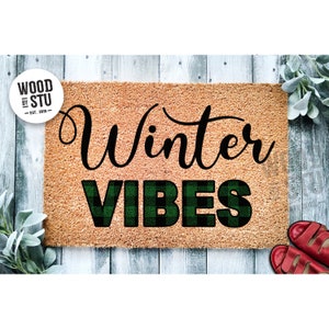 Doormat Winter Vibes Cute Plaid Mat Christmas Doormat Decoration Welcome Mat Holiday Doormat Winter Decor Christmas Gift 1527 image 1