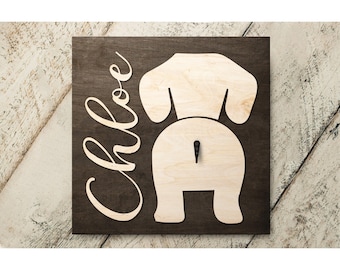 Personalized Dog Leash Holder, Dachshund Name Cutout (Custom Wood Sign 4379)