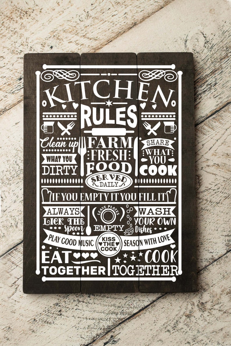 Kitchen Rules 16.5 x23 Funny Kitchen Pallet Sign Home Decor Gift Funny Kitchen Rules Sign Rustic Sign Decor Baker Cook Sign image 3