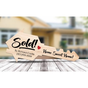 Personalized Real Estate Key - Sold Wood House Key - Sold Sign Realtor Wood Key Sign Real Estate Agent Key - Realty Estate Closing Gift 7360