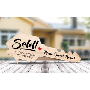 Personalized Real Estate Key | Sold Wood House Key | Sold Sign | Realtor Wood Key Sign | Real Estate Agent Key | Realty Estate Closing Gift