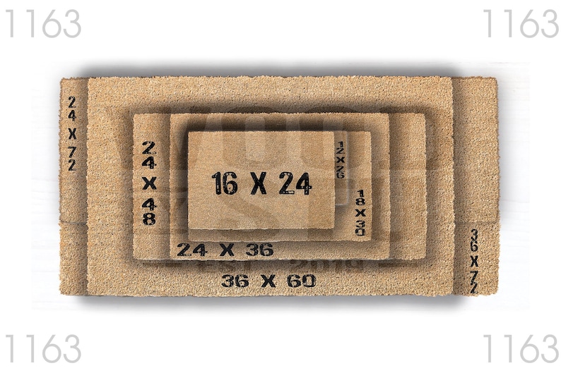 a close-up view of a textured, brown surface, possibly a mat or carpet, with a small text overlay indicating the size of the object in the image.