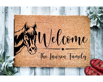 Custom Doormat Welcome Personalized Family Name Horse | Farm Doormat | Welcome Mat | Horse Farmer Door Mat | Farm Gift | Home Doormat  1974
