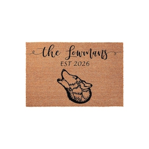 Personalized Wolf Doormat, Custom Family Name Welcome Mat, Housewarming Gift, New Home Present, Wedding Gifts, Outdoor Door Mat Decor