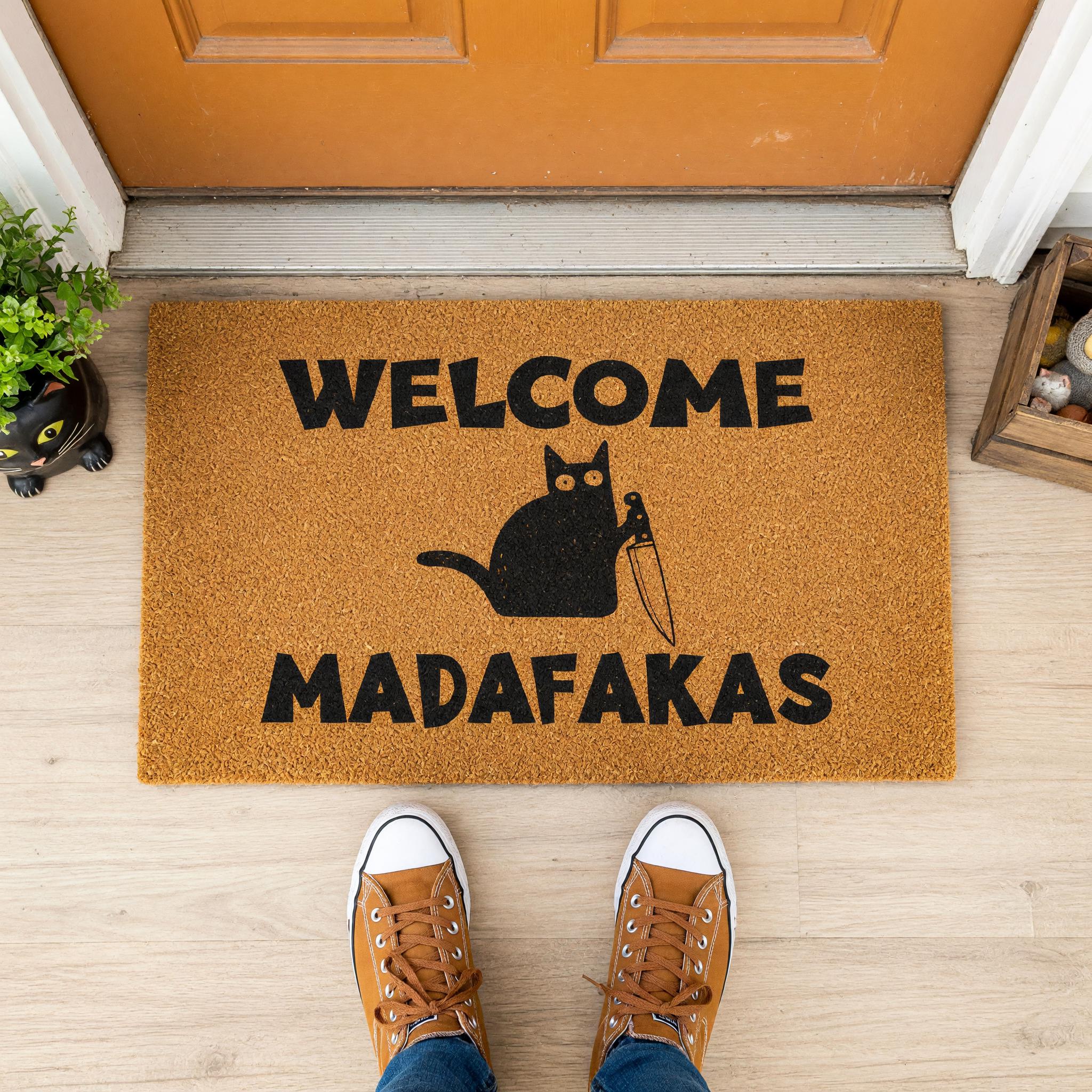 Welcome Madafakas Doormat, Cat Holding Knife, Front Porch Mat - Etsy