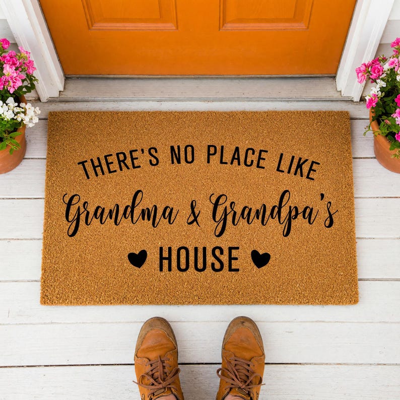 Custom Personalized Doormat: There's No Place Like Grandma & Grandpa's House, Mother's Day Gift, Welcome Mat