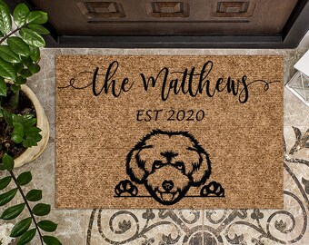 Maltipoo Malti-Poo | Personalized Doormat | Custom Doormat | Welcome Mat | Housewarming Gift | Closing Gift | Last Name Door Mat | New Home