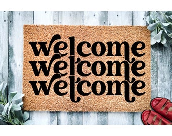 Doormat Welcome Stacked Retro Doormat Triple Welcome Doormat Style | Housewarming Gift | Front Door Mat | Closing Gift From Realtor 1693**