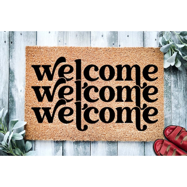 Doormat Welcome Stacked Retro Doormat Triple Welcome Doormat Style | Housewarming Gift | Front Door Mat | Closing Gift From Realtor 1693**