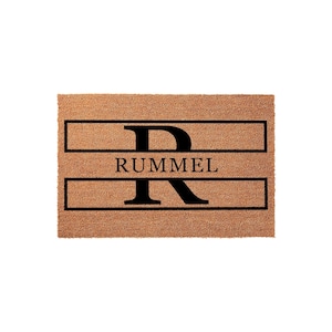 Initial Monogram Custom Welcome Mat, Personalized Last Name Front Porch Coir