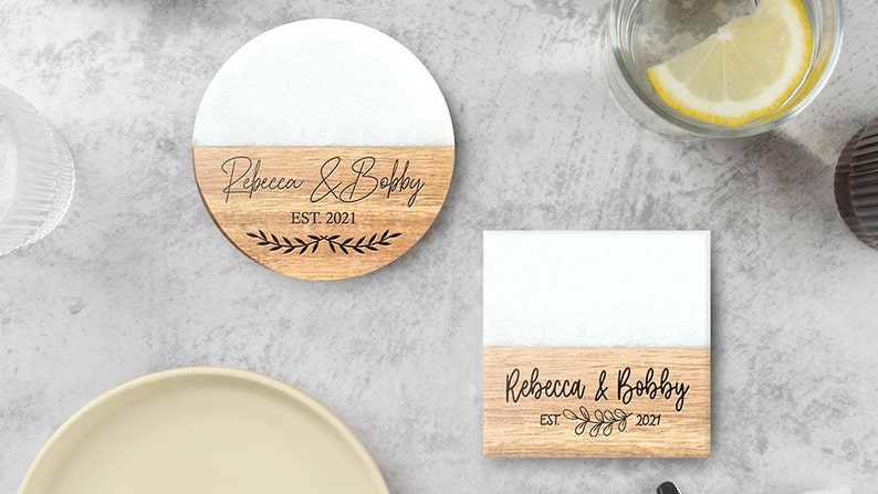 Custom Marble Wood Premium Engraved Coasters House Warming Gift Personalized Gift Wedding Gif Engagement Gift Personalized Gift image 7